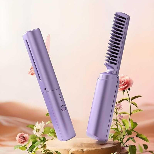 Meneflix Portable Mini Hair Straightener – Cordless, Rechargeable, Adjustable Hot Comb